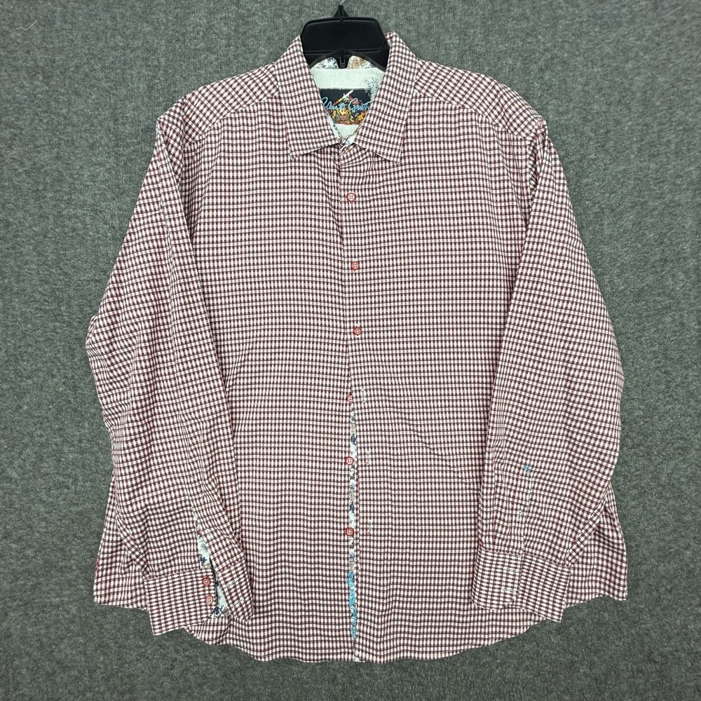 New Robert Graham Button Up Shirt Mens XXL Red Plaid Long Sleeve Cotton Linen